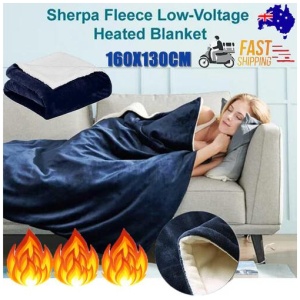 Double-side Flannel Heated Electric Throw Rug Blanket Fast Heating Warm Washable BLUE