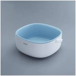 Ecoco Double Drain Basket Bowl Washing Kitchen Strainer Noodles Vegetables Fruit Sink Supplies Blue