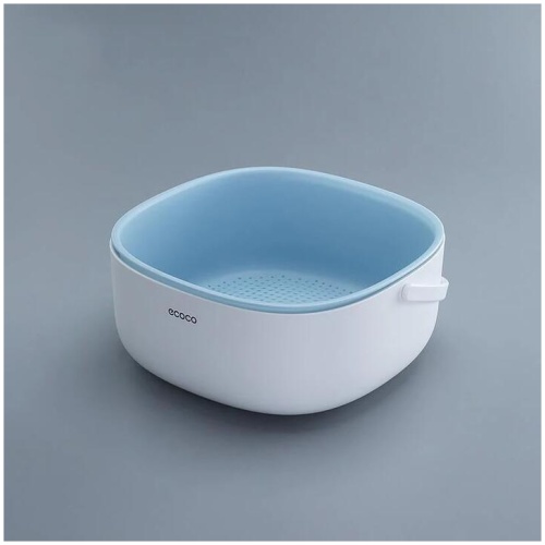 Ecoco Double Drain Basket Bowl Washing Kitchen Strainer Noodles Vegetables Fruit Sink Supplies Blue