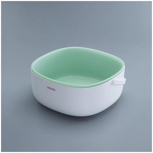 Ecoco Double Drain Basket Bowl Washing Kitchen Strainer Noodles Vegetables Fruit Sink Supplies Green