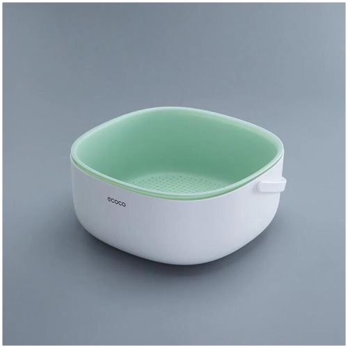 Ecoco Double Drain Basket Bowl Washing Kitchen Strainer Noodles Vegetables Fruit Sink Supplies Green