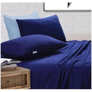 Elan Linen 100% Egyptian Cotton Vintage Washed 500TC Navy Blue Queen Bed Sheets Set