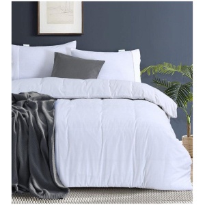 Elan Linen 100% Egyptian Cotton Vintage Washed 500TC White Queen Quilt Cover Set