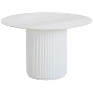 Elino 1.2m Round Travertine Dining Table - White by Interior Secrets - AfterPay Available