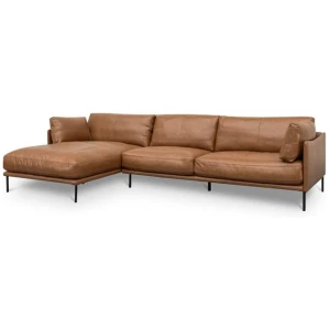 Emilis 4 Seater Left Chaise Leather Sofa - Caramel Brown by Interior Secrets - AfterPay Available