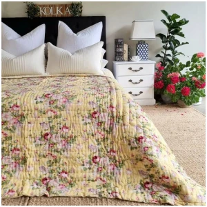 English Rose Yellow Reversible Quilt - Yellow (King - 228 cm x 274 cm)