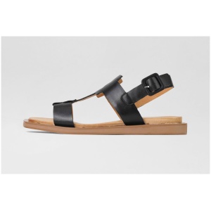 Eos Monie Eo Black Leather Black Sandals Womens Shoes Casual Sandals Flat Sandals