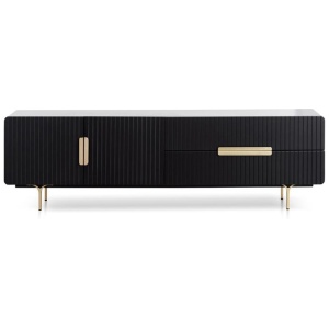 Erwin 1.8m Matte Black TV Entertainment Unit - Brass Legs and Handle by Interior Secrets - AfterPay Available