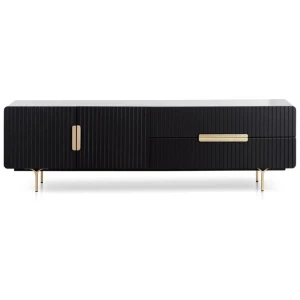 Erwin 1.8m Matte Black TV Entertainment Unit - Brass Legs and Handle by Interior Secrets - AfterPay Available
