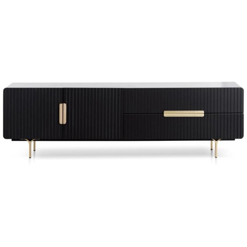 Erwin 1.8m Matte Black TV Entertainment Unit - Brass Legs and Handle by Interior Secrets - AfterPay Available