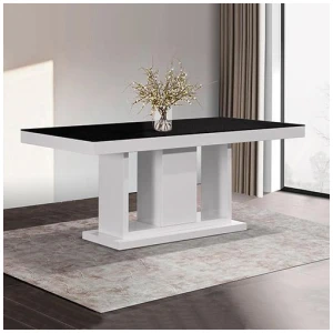 Espresso Dining Table Black Glass & White Painting