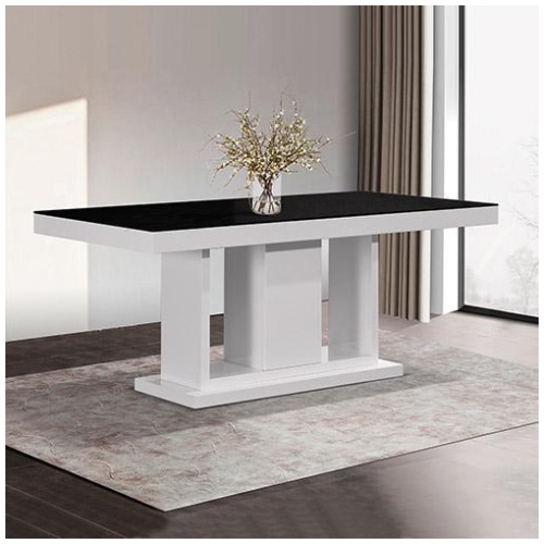 Espresso Dining Table Black Glass & White Painting