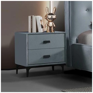 Estella Bedside Table MDF Construction Fabric Upholstery Iron Feet