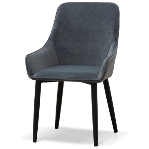 Ex Display - Acosta Dining Chair - Grey Velvet in Black Legs by Interior Secrets - AfterPay Available