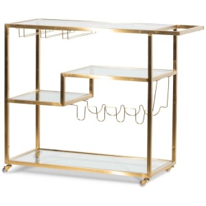Ex Display - Arden Glass Bar Cart - Brushed Gold Base by Interior Secrets - AfterPay Available
