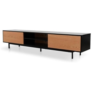 Ex Display - Blake 2.3m Wooden TV Entertainment Unit - Black Frame - Natural Drawers by Interior Secrets - AfterPay Available