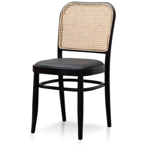 Ex Display - Bonilla Black Cushion Dining Chair - Natural Rattan by Interior Secrets - AfterPay Available