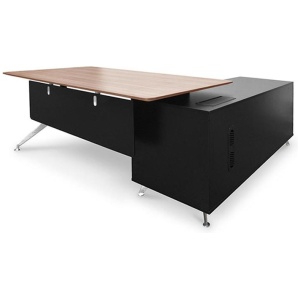 Ex Display - Excel 1.95m Executive Office Desk Left Return - Walnut - Black by Interior Secrets - AfterPay Available