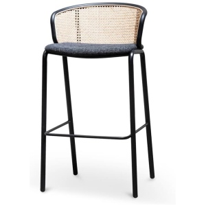 Ex Display - Florine 75cm Fabric Bar Stool - Black Legs by Interior Secrets - AfterPay Available