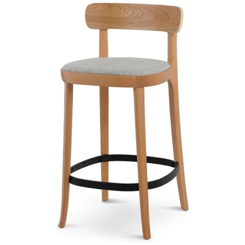 Ex Display - Josue 65cm Fabric Bar Stool - Natural with Silver Grey Seat by Interior Secrets - AfterPay Available