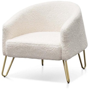 Ex Display - Lena Armchair - Ivory White Synthetic Wool with Golden Legs by Interior Secrets - AfterPay Available