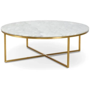 Ex Display - Lorenz 100cm Round Marble Coffee Table - Brushed Gold Base by Interior Secrets - AfterPay Available