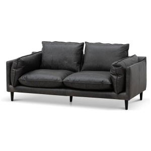 Ex Display - Lucio 2 Seater Sofa - Charcoal Leather by Interior Secrets - AfterPay Available
