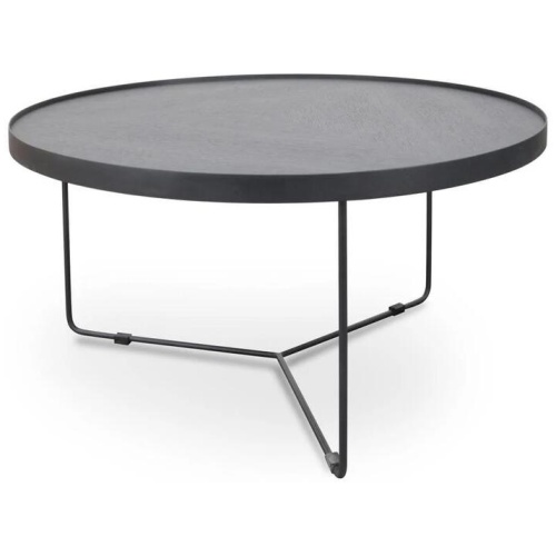 Ex Display - Luna 90cm Oak Top Round Coffee Table - Black by Interior Secrets - AfterPay Available