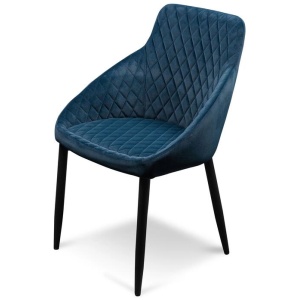 Ex Display - Rolf Dining Chair - Navy Blue Velvet in Black Legs by Interior Secrets - AfterPay Available