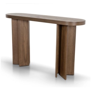 Ex Display - Roshan 1.3m Pill Shape Console Table - Caramel Oak by Interior Secrets - AfterPay Available