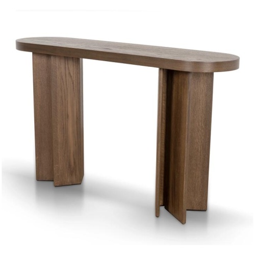 Ex Display - Roshan 1.3m Pill Shape Console Table - Caramel Oak by Interior Secrets - AfterPay Available