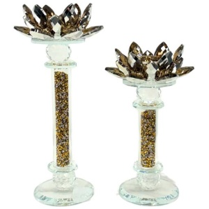Flower Gold Crystal Candle Holder - Set of 2