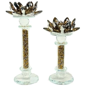Flower Gold Crystal Candle Holder - Set of 2