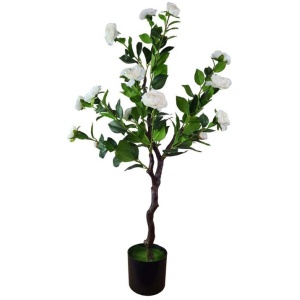 Flowering Natural White Artificial Camellia Tree 100cm