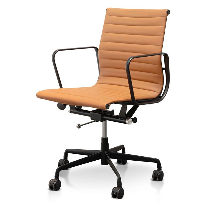 Floyd Low Back Office Chair - Saddle Tan in Black Frame by Interior Secrets - AfterPay Available