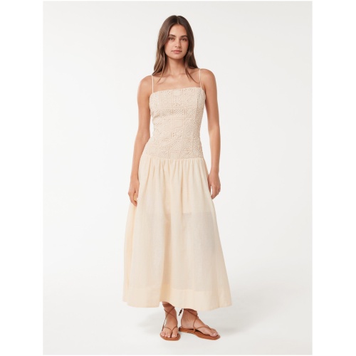 Forever New Women's Cara Crochet Midi Dress in Neutral