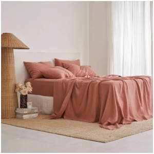 French Flax Linen Sheet Set in Rosa, King Single / One Size