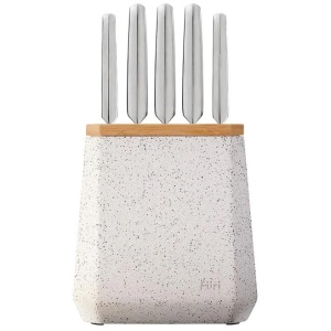 Furi Stone 6 Piece Knife Block Set Sepia Terazzo