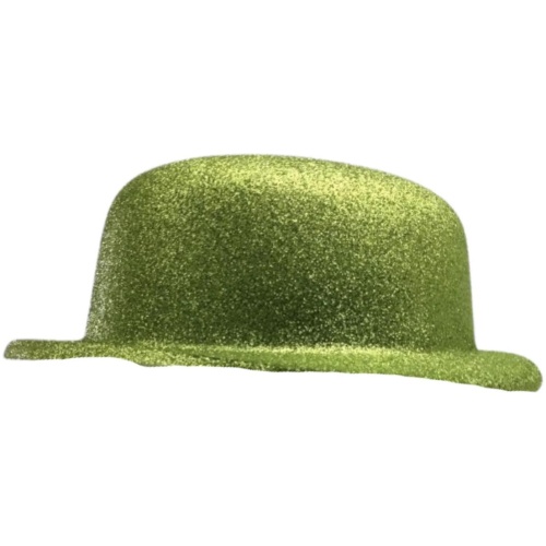 GLITTER BOWLER HAT Fancy Party Plastic Costume Cap Fun Dress Up Sparkle - Lime Green