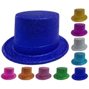 GLITTER TOP HAT Fancy Party Plastic Costume Tall Cap Fun Dress Up Sparkle - Mixed Colour Pack