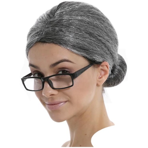 GRANDMA WIG Grey Hair Old Lady Granny Fancy Dress Costume Party Grand Mother