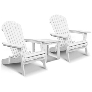 Garden 3 Piece Outdoor Adirondack Beach Chair and Table Set - White