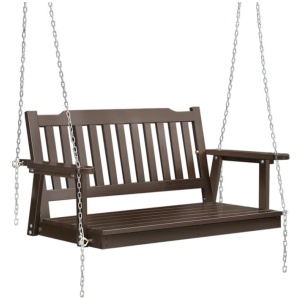Garden Porch Swing Chair with Chain Garden Bench Outdoor Furniture Wooden Brown