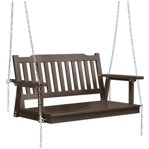 Garden Porch Swing Chair with Chain Garden Bench Outdoor Furniture Wooden Brown