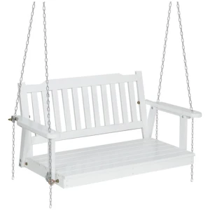 Garden Porch Swing Chair with Chain Garden Bench Outdoor Furniture Wooden White