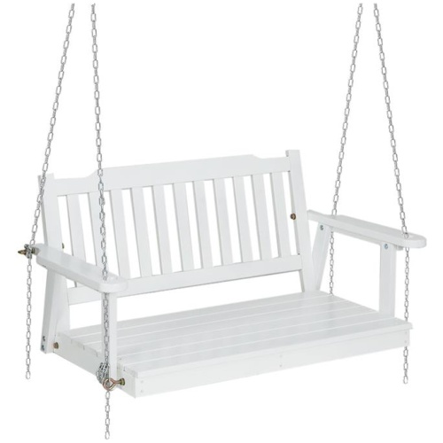 Garden Porch Swing Chair with Chain Garden Bench Outdoor Furniture Wooden White