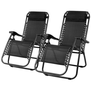 Garden Set of 2 Zero Gravity Chairs Reclining Outdoor Furniture Sun Lounge Folding Camping Lounger Black