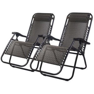 Garden Set of 2 Zero Gravity Chairs Reclining Outdoor Furniture Sun Lounge Folding Camping Lounger Grey