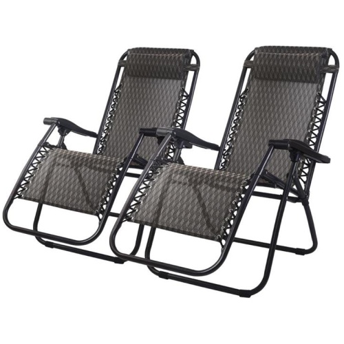 Garden Set of 2 Zero Gravity Chairs Reclining Outdoor Furniture Sun Lounge Folding Camping Lounger Grey