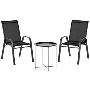 Gardeon 3PC Outdoor Bistro Set Patio Furniture Table and Chairs Stackable Black